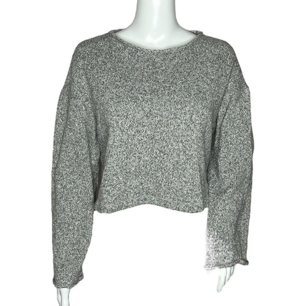 Zara Basic Sweater Womens Medium Gray Marled Cropped Bell Sleeve Minimalist